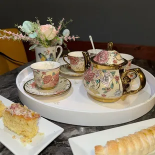 Tea party set with Afghan cream roll and cake