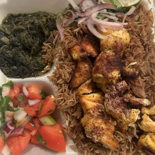 Kabob rice and spinach to go