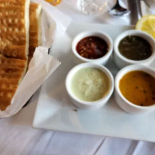 Bread with complimentary sauces