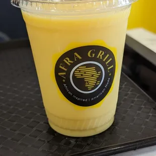 Bashaal juice (mango, coconut, and pineapple).
