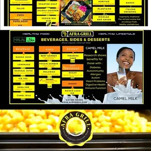 the menu and prices of the restaurant