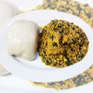 Pounded yam and egusi soup.