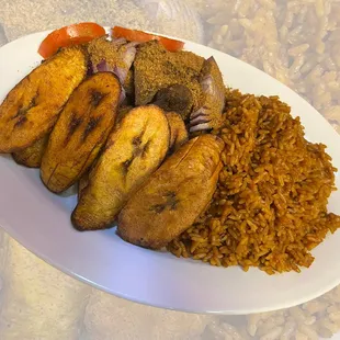 Jollof Rice served with Suya.