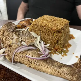 Jollof Rice &amp; Fried Fish( Fried Plaintain &amp; Coleslaw) ( Large) - fish was cooked to perfection.