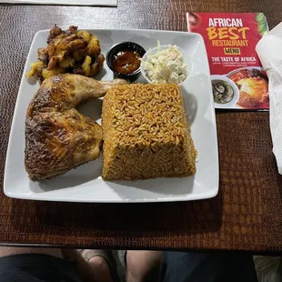 Jollof Rice &amp; Chicken( Fried Plaintain &amp; Coleslaw)