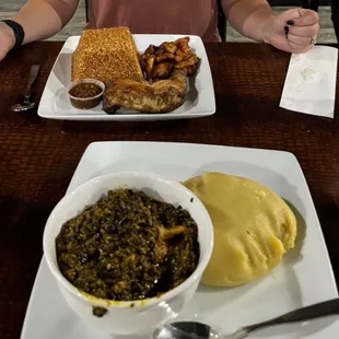 Eguise and fufu, Jollof Rice &amp; Jerk Chicken ( Medium)
