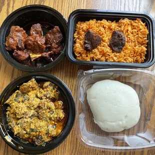 three containers of food on a table