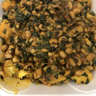 Beans, yam with spinach