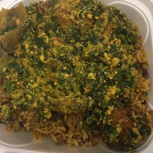 Jellof rice and beans with Egusi stew