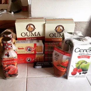 Our loot from The African Hut.  Whole foods also has Ceres but I prefer to support this store.