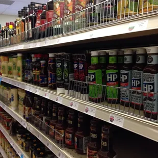shelves of various beverages in a grocery store