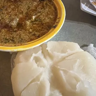 Egusi Soup with mixed meat and fufu