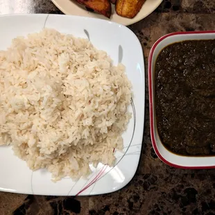 White rice, cassava leaf Stew