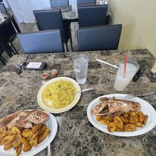 Red Snapper Fish with Dry Rice and Plantains