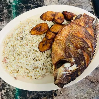 Tilapia Fish Dry Rice and Plantains