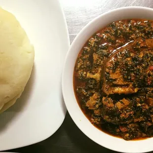 Egusi soup with yam fufu