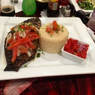 Acheke with grilled tilapia