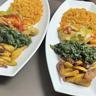 Jollof rice, Fried Fish and Spinach