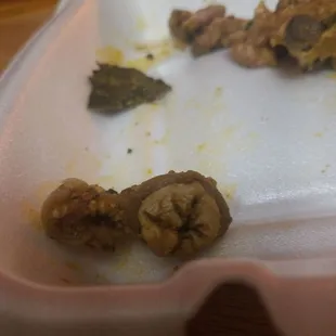 The meat in the egusi is different. Not sure what it is. Strange textures and appearance. Not flavored well. The egusi is. The meat is not.