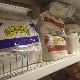 bags of flour on a shelf