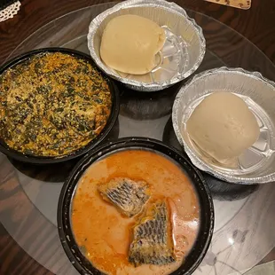 Peanut butter soup and egusi soup with fufu