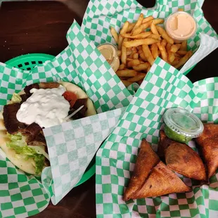  three baskets of food