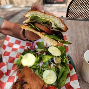 Somali steak sandwich with salad on the side-- yum!