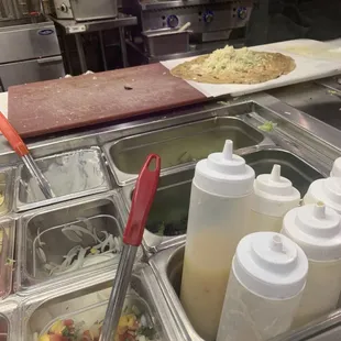 a variety of condiments and condiments