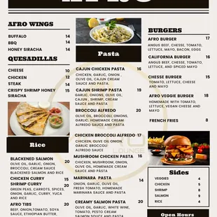 the menu for afro lounge