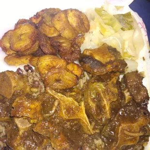 Oxtails Plantains and Cabbage