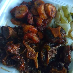 Oxtails Plantains and Cabbage