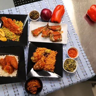 a table with a variety of food items
