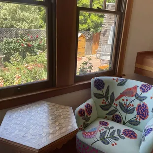 View of the garden from a reading nook in the museum