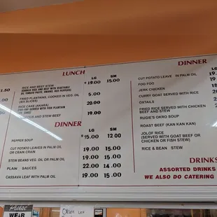 Breakfast/lunch menu