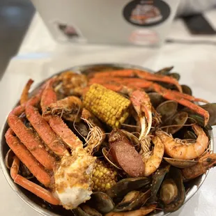 a plate of seafood