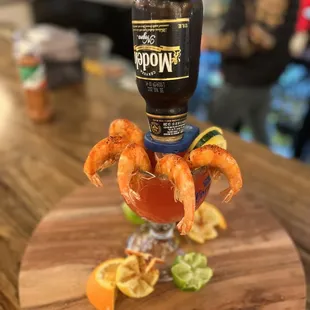 a shrimp cocktail in a glass