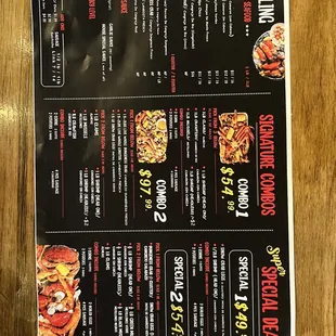 Seafood boil menu