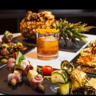 Veggie skewers, capresse skewers, shrimp phyllo, uncle nearest old fashioned, chicken and pineapple skewers are off the charts.