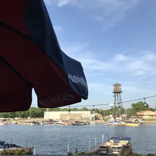 a view of the water and boats