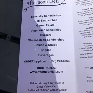 a menu for a restaurant