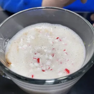 a close up of a glass of milk