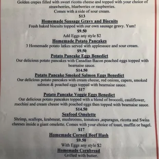 Weekend Specials menu