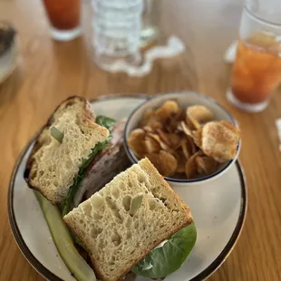 Turkey club with homemade chips