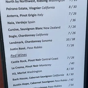 Wine options.