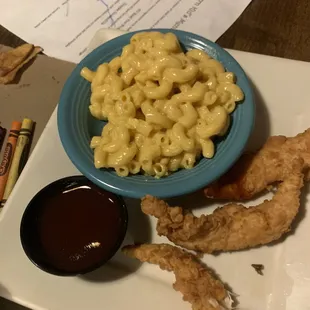 Kids chicken tenders with Mac n cheese