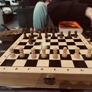 Chess board, coffee