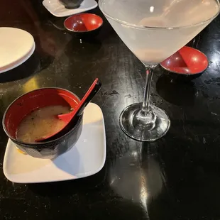 Lychee martini and miso soup.