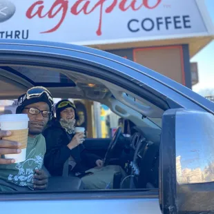 The bro and I grabbing the best coffee before heading out to snowboard!
