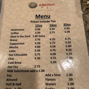 Soft opening menu
