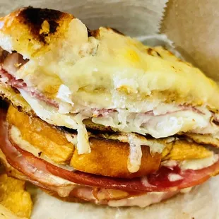 a sandwich and chips